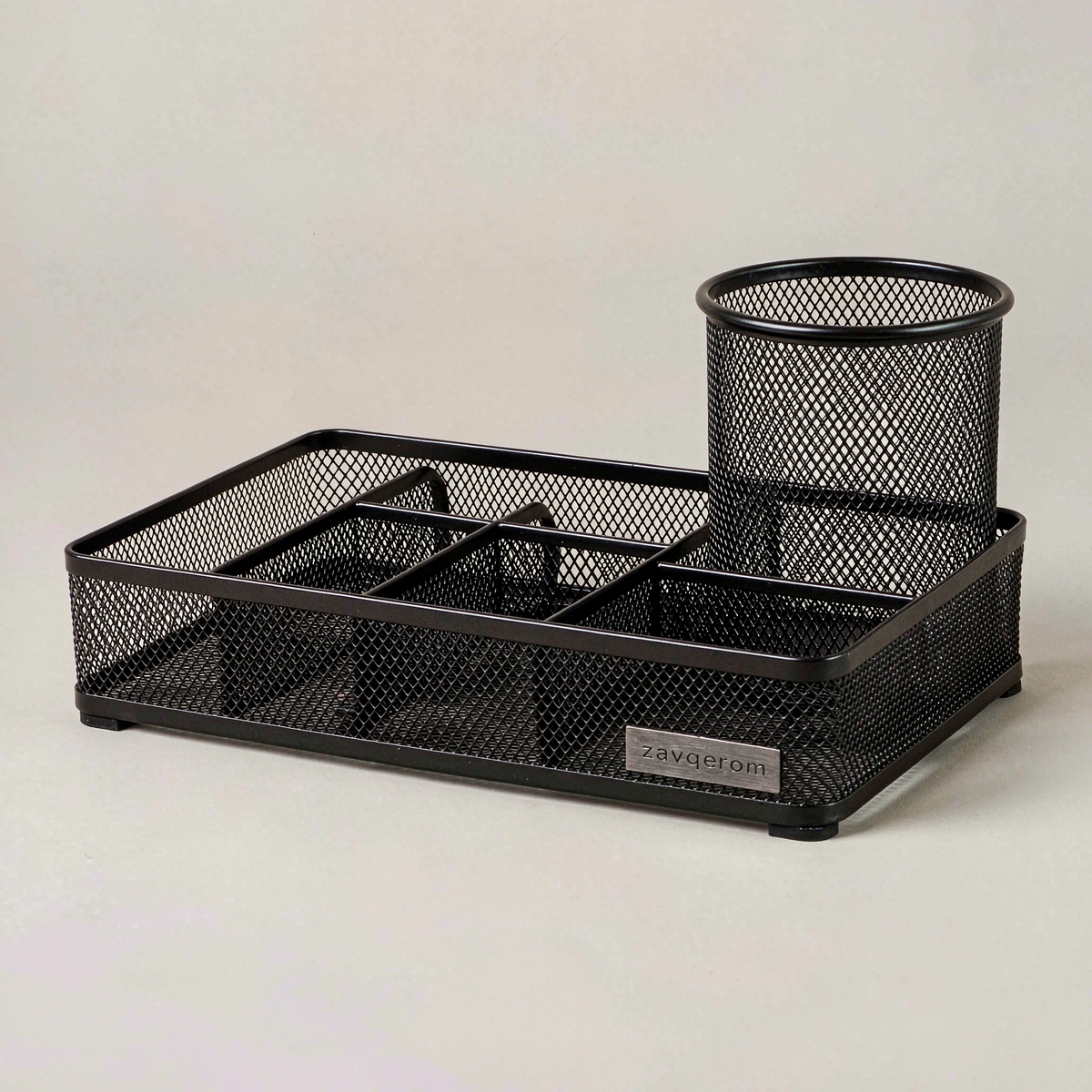 zavqerom Mesh Desk Organizer Tray — 5-Compartment Desktop Storage with Pen Cup