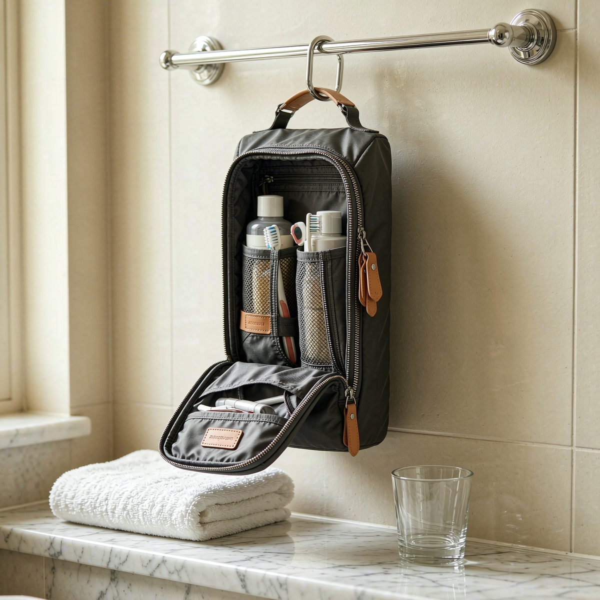 zavqerom Hanging Toiletry Bag — Water-Resistant Coated Canvas Dopp Kit