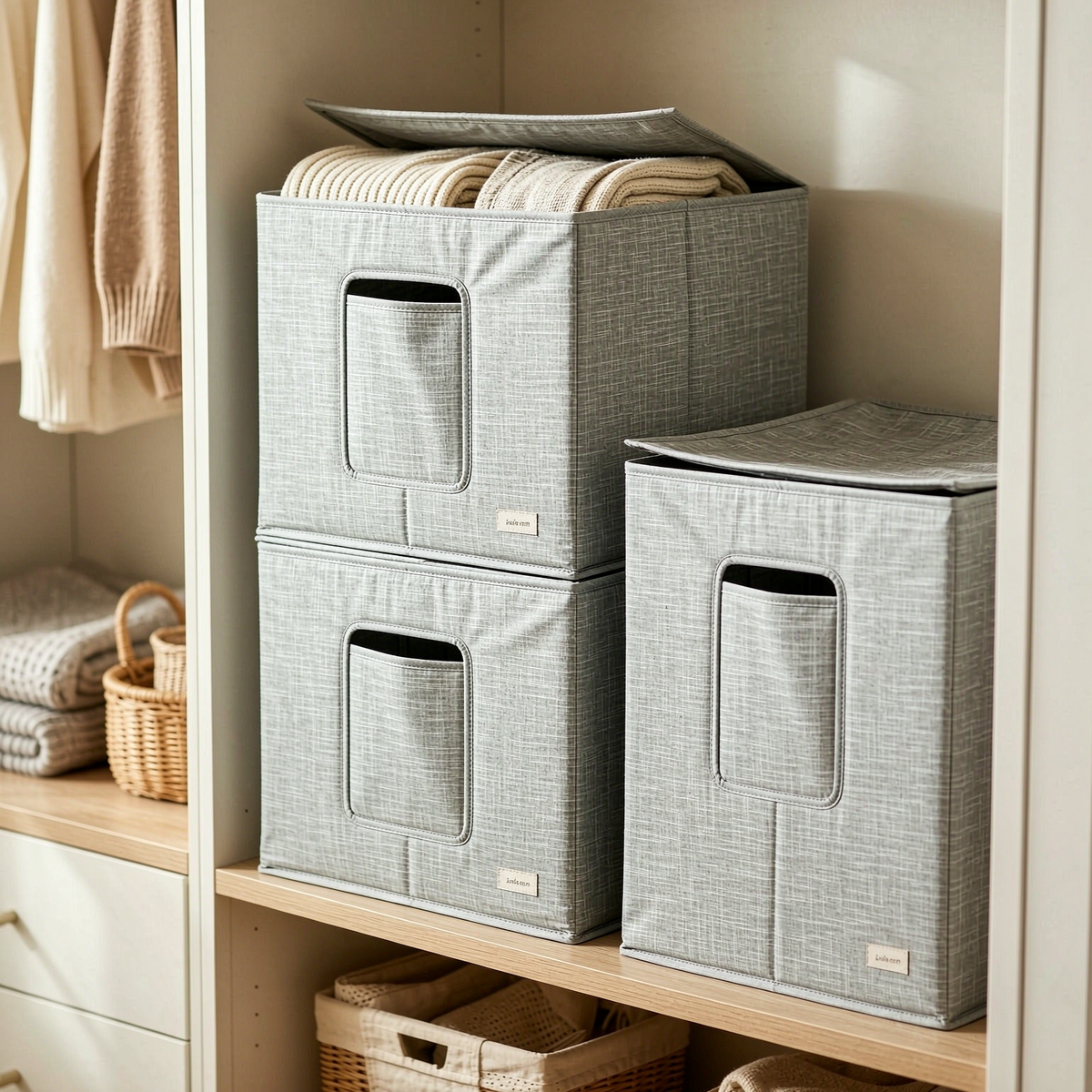 zavqerom Foldable Fabric Storage Box with Lid — Linen-Look Closet Cube